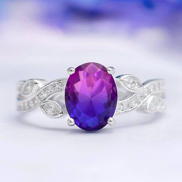 Pink & Purple Oval Gemstone Ring, real 925 Sterling Silver Charmed Aroma - Picture 8 of 8